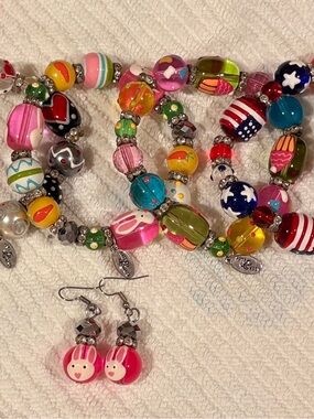 Glass Bead Stretch Bracelet Set with Matching Earrings
